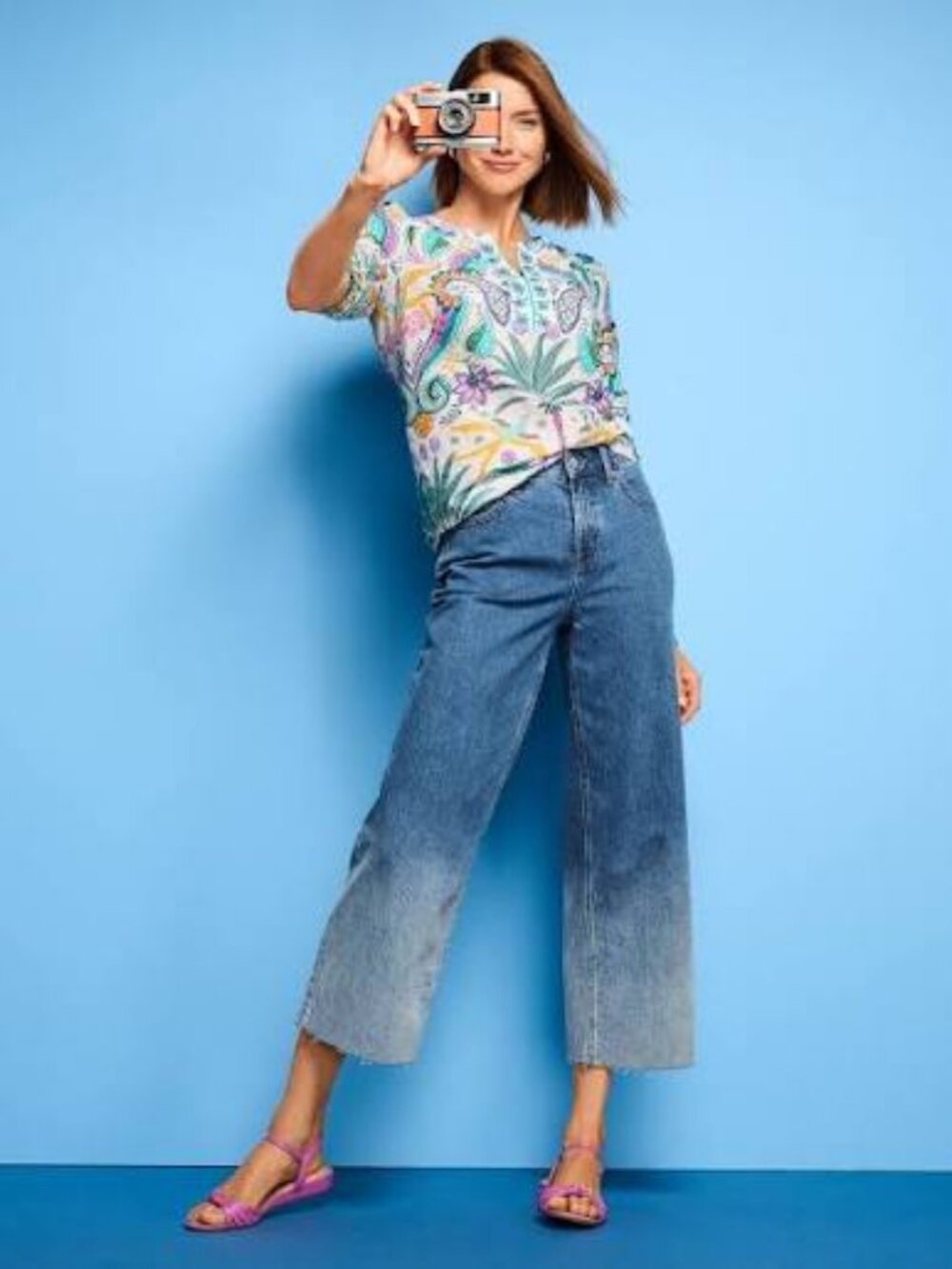 Talbots Wide Leg Crop Jean Hoffman Wash Blue Ombre High Waist ** Size 4